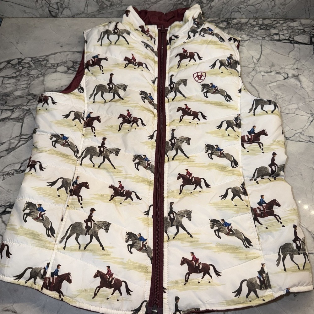 Ariat Kids Large Bella Reversible Vest Burgundy Horses